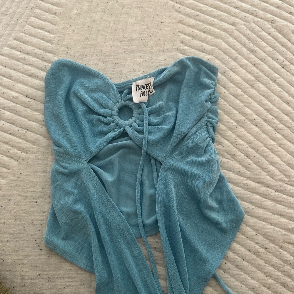 Princess Polly Blue Ruched Cut Out Bodysuit - Picture 1 of 1